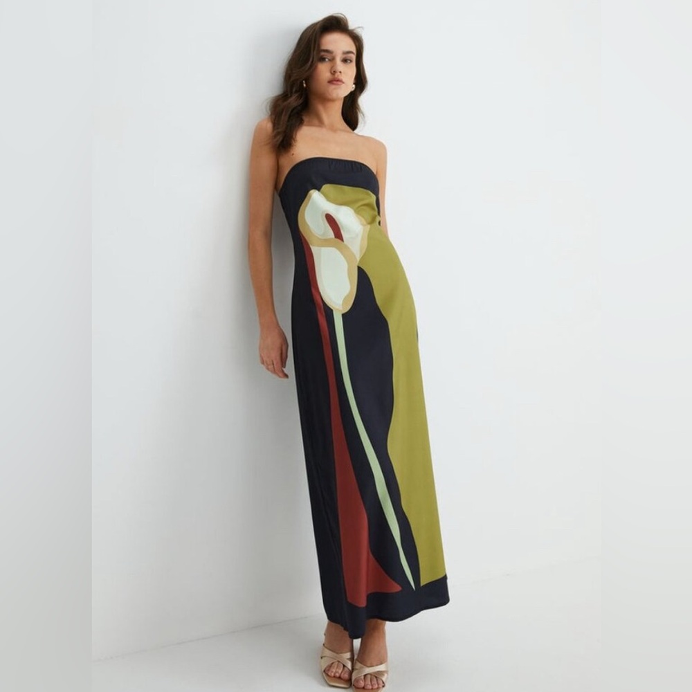 NWT Commense large floral print split tube long dress